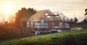 Home under construction on a building site